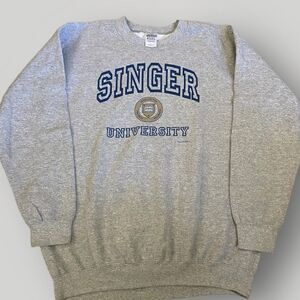 Singer University Crewneck Sweatshirt‎ Mens Large Grey Vintage Casual Gildan